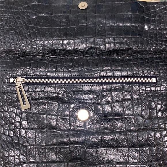 Zara Style Navy Faux Leather Croc Embossed Convertible Clutch Shoulder Purse - Picture 2 of 4